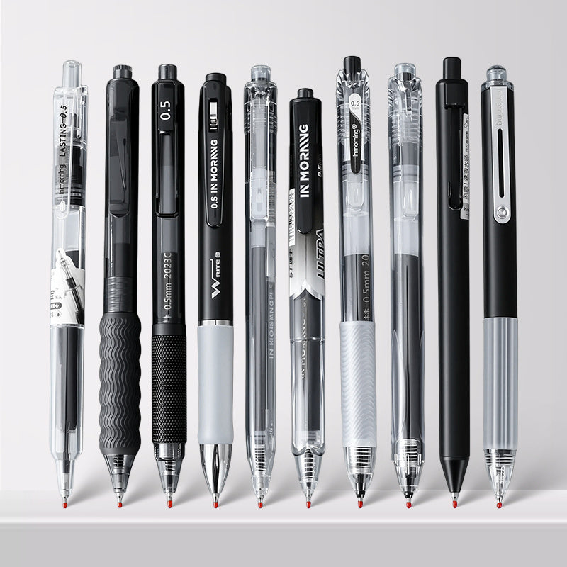Porous-Point Pens 10 Pack Retractable Gel Pens - Non-Slip Silicone Grip & 0.5mm Quick-Dry Ink, for High-Frequency Writing, Exams & Office Tasks, Practical & Long-Lasting Set
