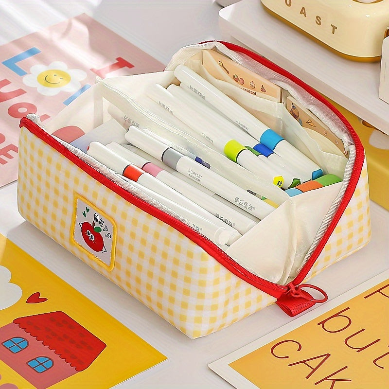 New Prism Grid Pencil, Large Capacity Stationery Box, Portable Pen Bag, Travel Toiletry Organizer, Pencil Holder, Marker, Fountain Pen, Makeup Bag, Desk Storage Pouch, Washable