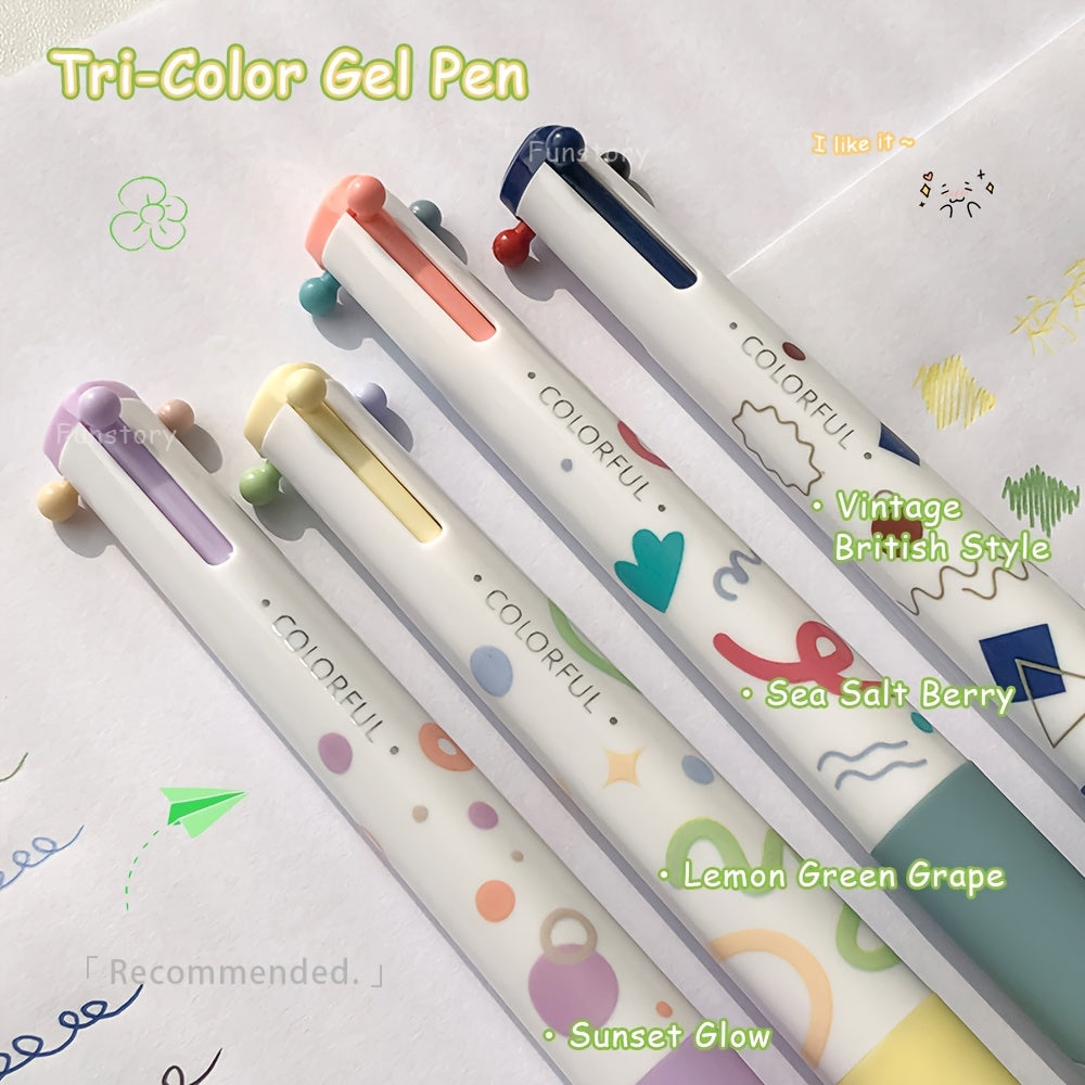 Multicolor Gel Pen 0.5Mm, Minimalist 3-Color Marker, Planner Pen, Triangular Drawing Pen, Study And Office Supplies