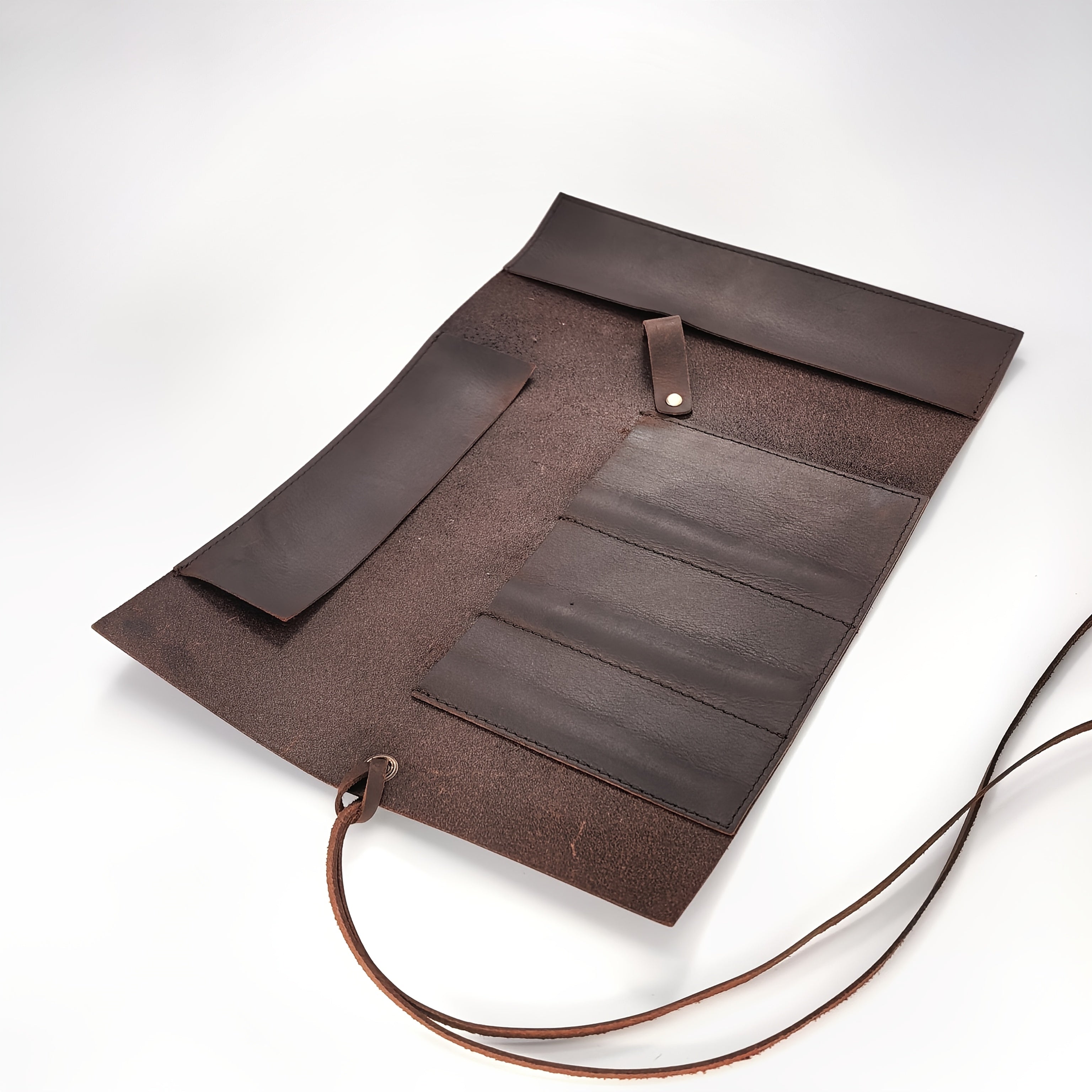 Genuine Leather Pencil Case | Vintage Handmade Top Layer Cowhide Pencil Roll, Minimalist Multifunctional Leather Pencil Organizer