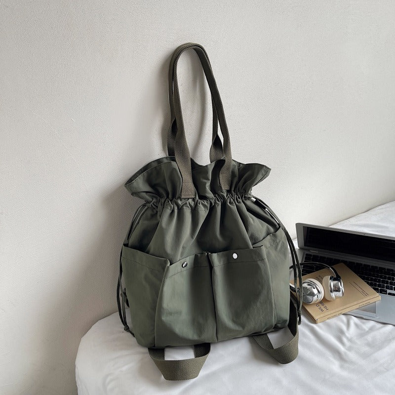 Trendy Spring And Summer Drawstring Tote Bag, Stylish Pleated Minimalist Backpack, Large Capacity Lightweight Shoulder Bag for Students