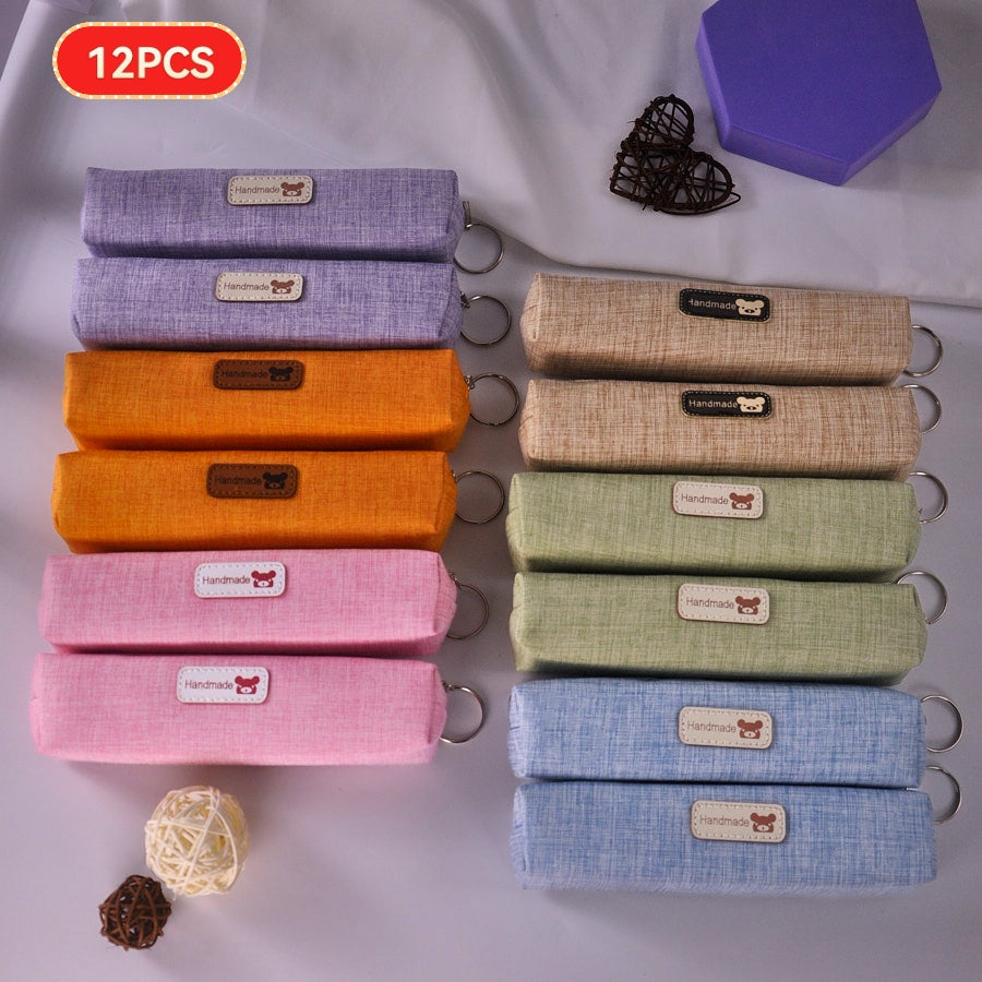 12pcs Academy-Style Pencil Case Suitable for School & Office - Minimalist Classic Small Portable Storage Bags with Hanging Ring, Multi-Purpose Organizer for,, s - Back-to-School Essentials & Christmas Gifts (12pcs)