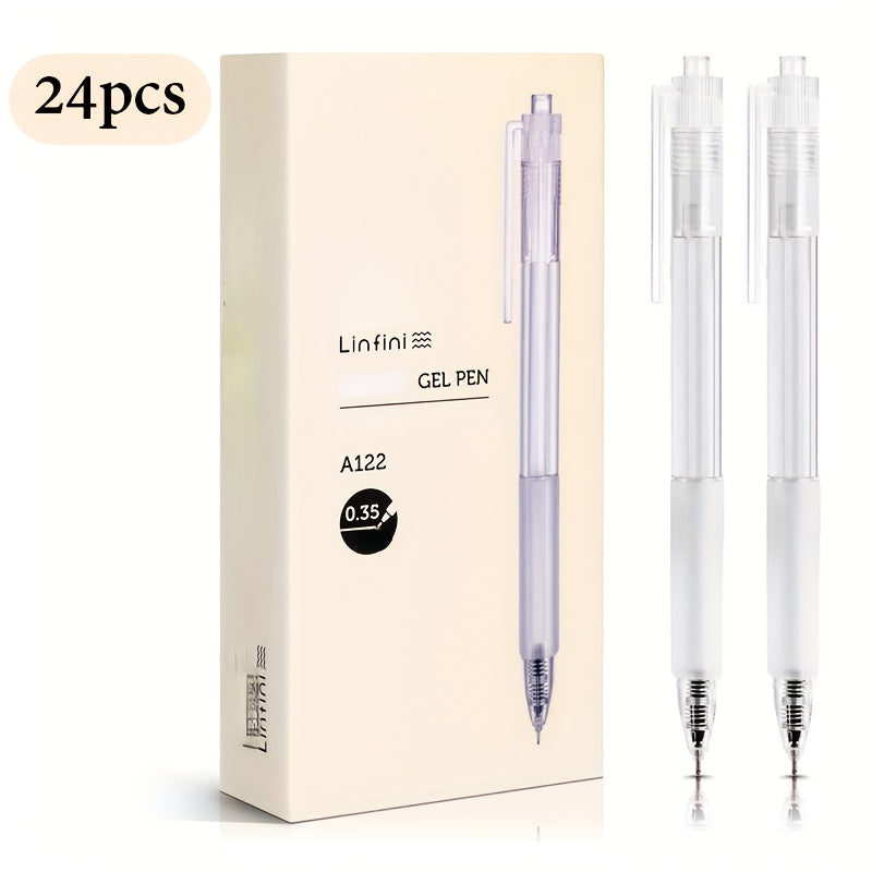 24 Pack Transparent Retractable Gel Pens- 0.35mm Extra-Fine Needle Tip& Non-Slip Grip, Quick-Dry Ink for Precise Writing& Daily Notes, Maximum Value Bulk Set