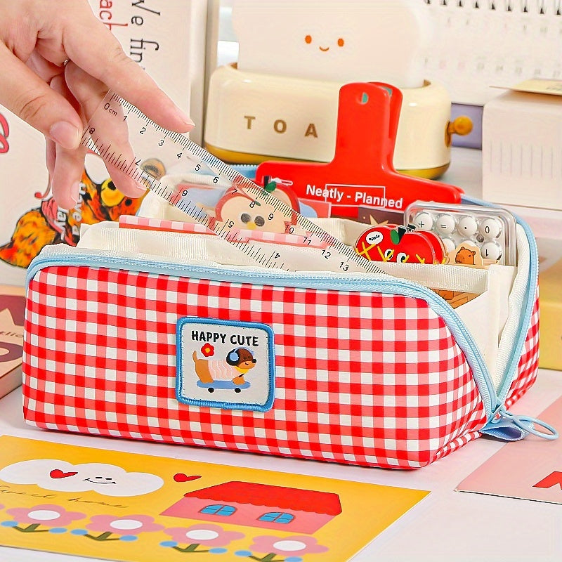 New Prism Grid Pencil, Large Capacity Stationery Box, Portable Pen Bag, Travel Toiletry Organizer, Pencil Holder, Marker, Fountain Pen, Makeup Bag, Desk Storage Pouch, Washable