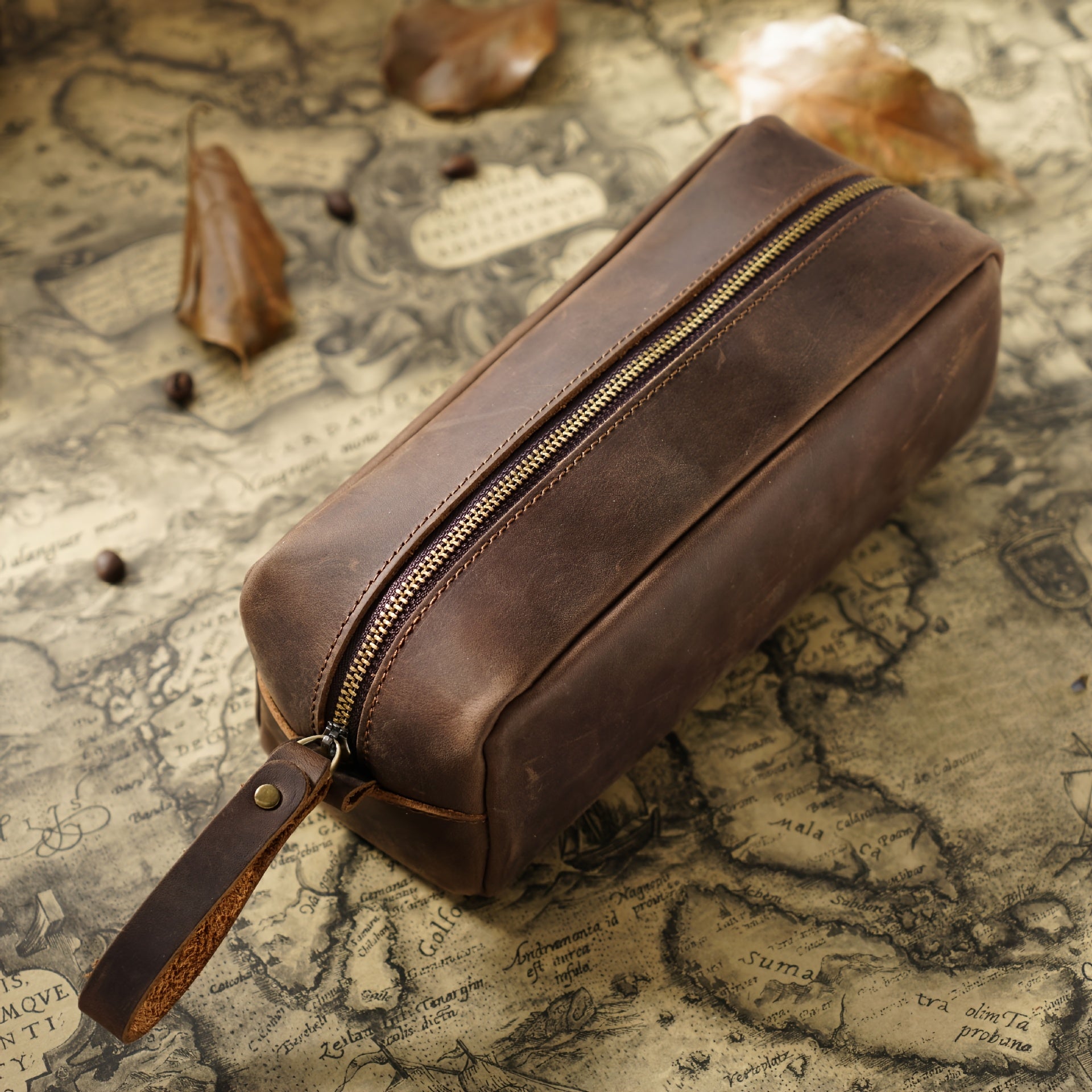 Men'S Genuine Leather Handmade Vintage Crazy Horse Leather, Full Grain, Top Layer Cowhide Pencil Case & Storage Bag, Multifunctional Daily Carry Accessory, Top Layer Cowhide Inner Bag for Lipstick Storage, Multifunctional Toiletry And Makeup Bag