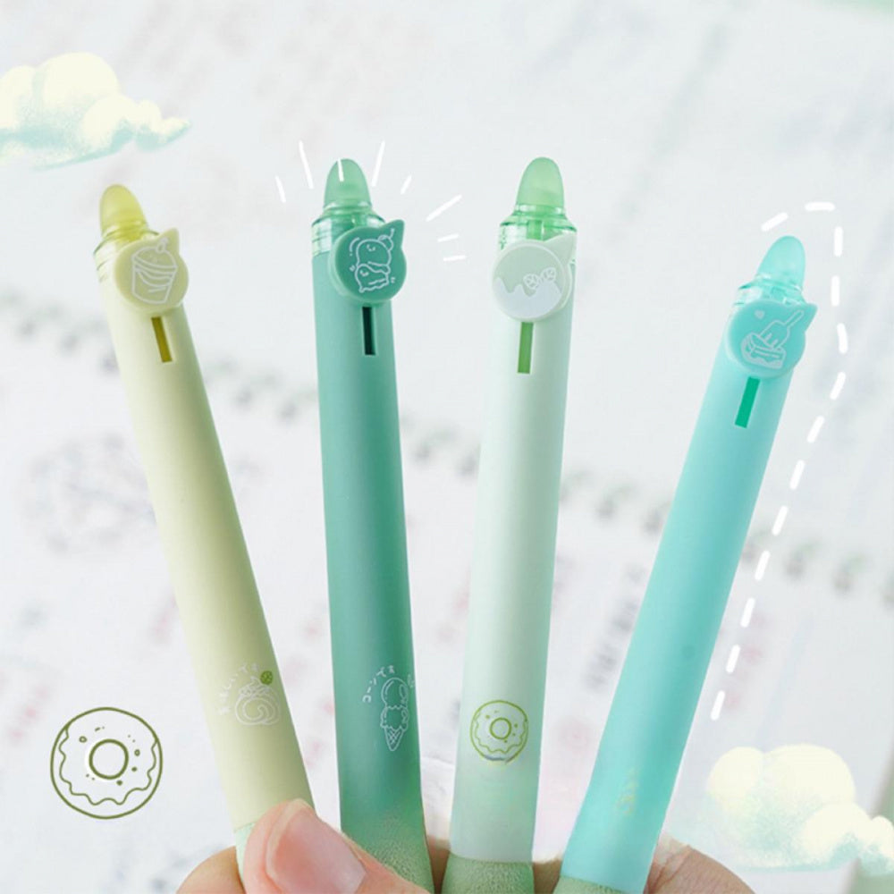 2 Styles, 8 Erasable Pens per Style | Cartoon Minimalist Pattern Theme, Erasable Black Crystal Blue, Smooth Non-Stop Ink, Quick Drying, High Capacity Gel Pen for Study and Office Writing