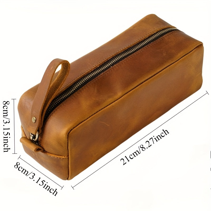 Men'S Genuine Leather Handmade Vintage Crazy Horse Leather, Full Grain, Top Layer Cowhide Pencil Case & Storage Bag, Multifunctional Daily Carry Accessory, Top Layer Cowhide Inner Bag for Lipstick Storage, Multifunctional Toiletry And Makeup Bag