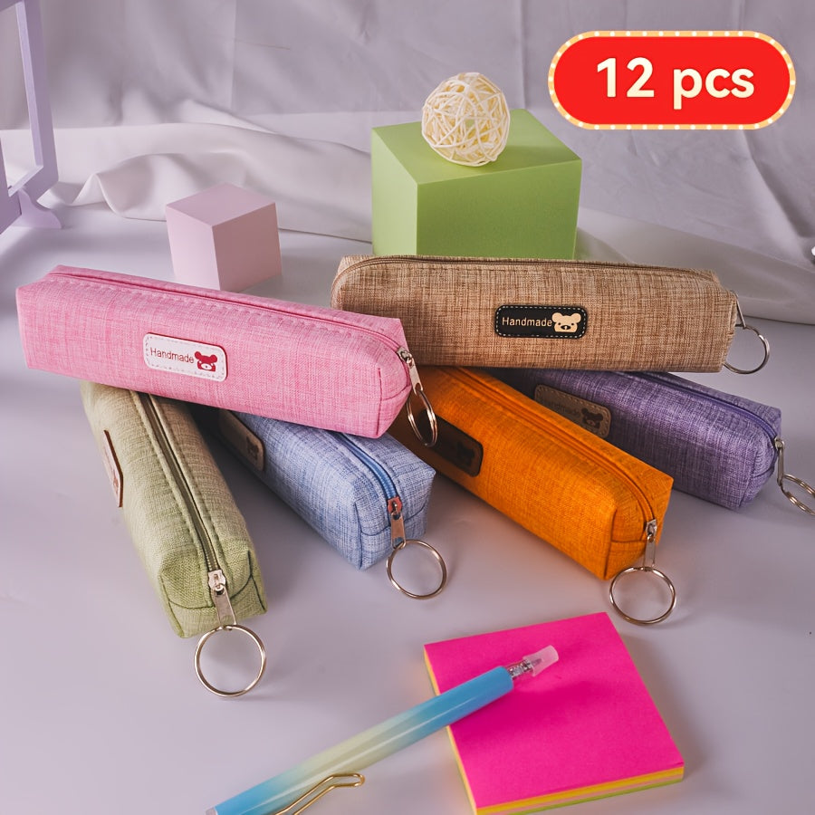 12pcs Academy-Style Pencil Case Suitable for School & Office - Minimalist Classic Small Portable Storage Bags with Hanging Ring, Multi-Purpose Organizer for,, s - Back-to-School Essentials & Christmas Gifts (12pcs)