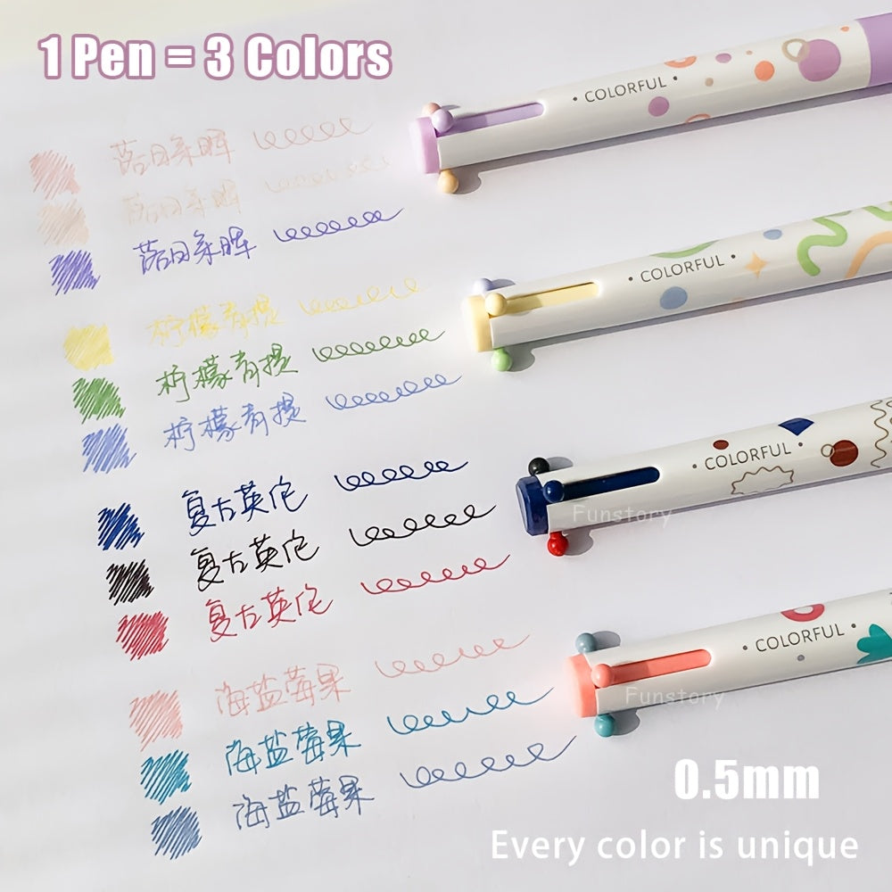 Multicolor Gel Pen 0.5Mm, Minimalist 3-Color Marker, Planner Pen, Triangular Drawing Pen, Study And Office Supplies