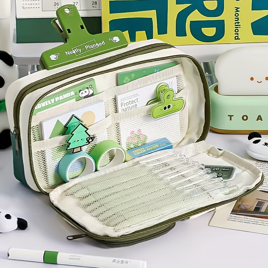 2pcs\u002F1 Set of a Workwear Style Contrast Color Pencil Case, Including a Pencil Case and a Capybara Keychain. A New Student Stationery Organizer. Storage Capacity: Features a 9-layer Large-capacity Structure, Capable of Holding 80+ Pens. It Can Store