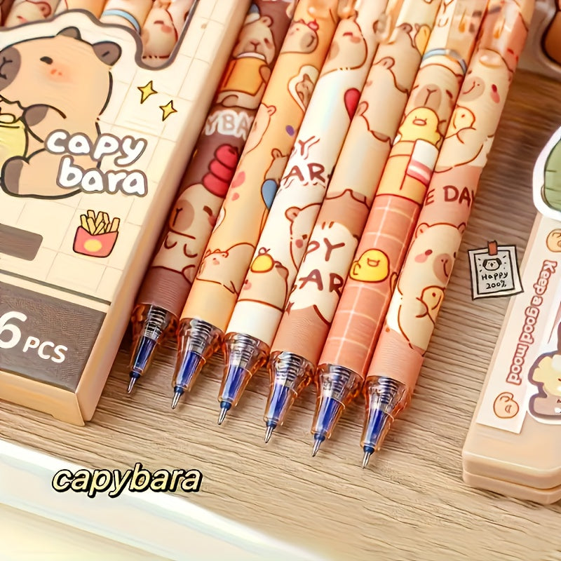 2-pack of Cute Capybara-themed Erasable Plastic Pens- 0.5mm Fine Tip, Quick-drying Ink, Lightweight Retractable Ballpoint Pen with Built-in Eraser, Yellow and Brown Design, Suitable Office and School