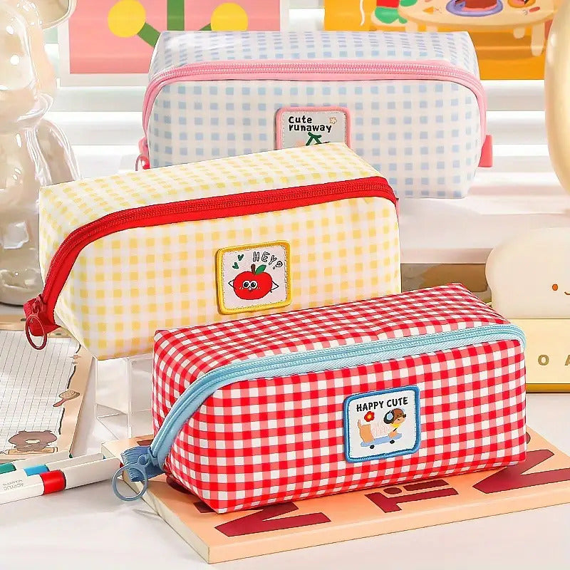 New Prism Grid Pencil, Large Capacity Stationery Box, Portable Pen Bag, Travel Toiletry Organizer, Pencil Holder, Marker, Fountain Pen, Makeup Bag, Desk Storage Pouch, Washable