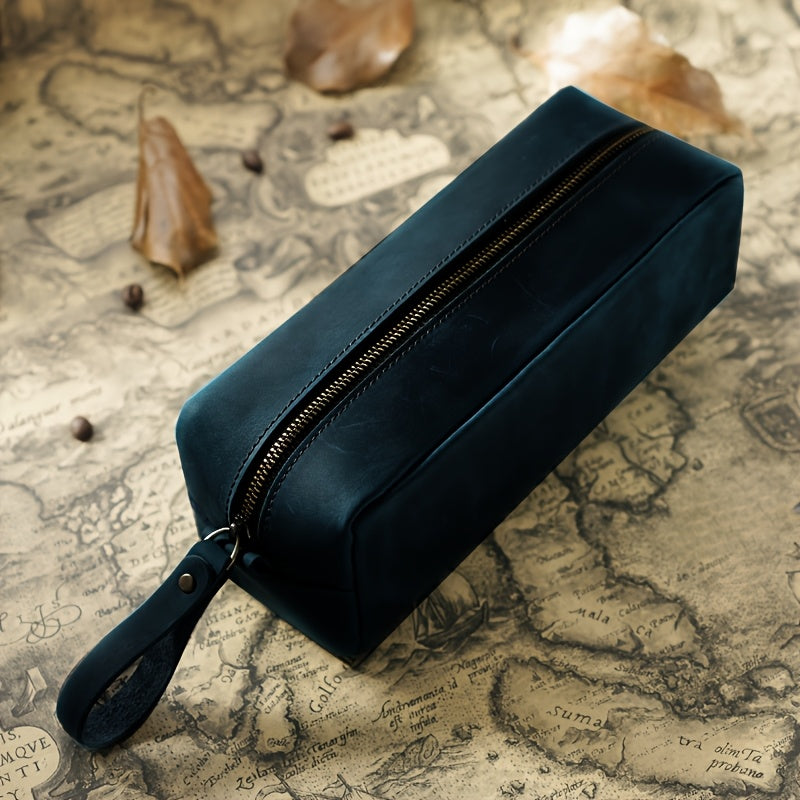 Men'S Genuine Leather Handmade Vintage Crazy Horse Leather, Full Grain, Top Layer Cowhide Pencil Case & Storage Bag, Multifunctional Daily Carry Accessory, Top Layer Cowhide Inner Bag for Lipstick Storage, Multifunctional Toiletry And Makeup Bag