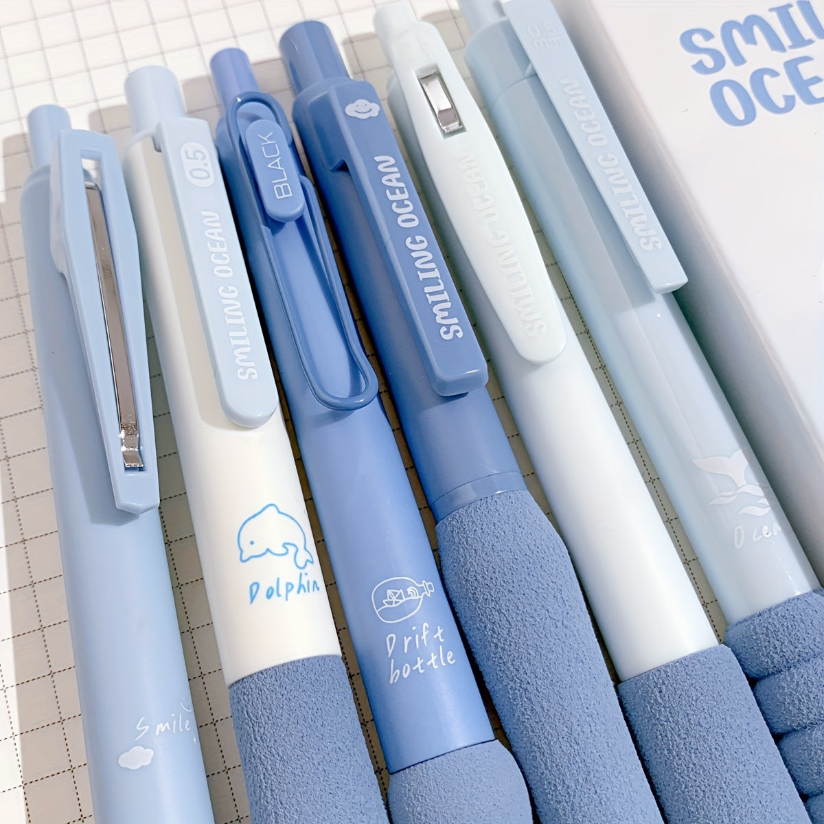 Relax Ballpoint Pens 6-Pack Dopamine Soft Grip Click Pens | 0.5mm Black Ballpoint Pens for School Students Exam, New Year Gift