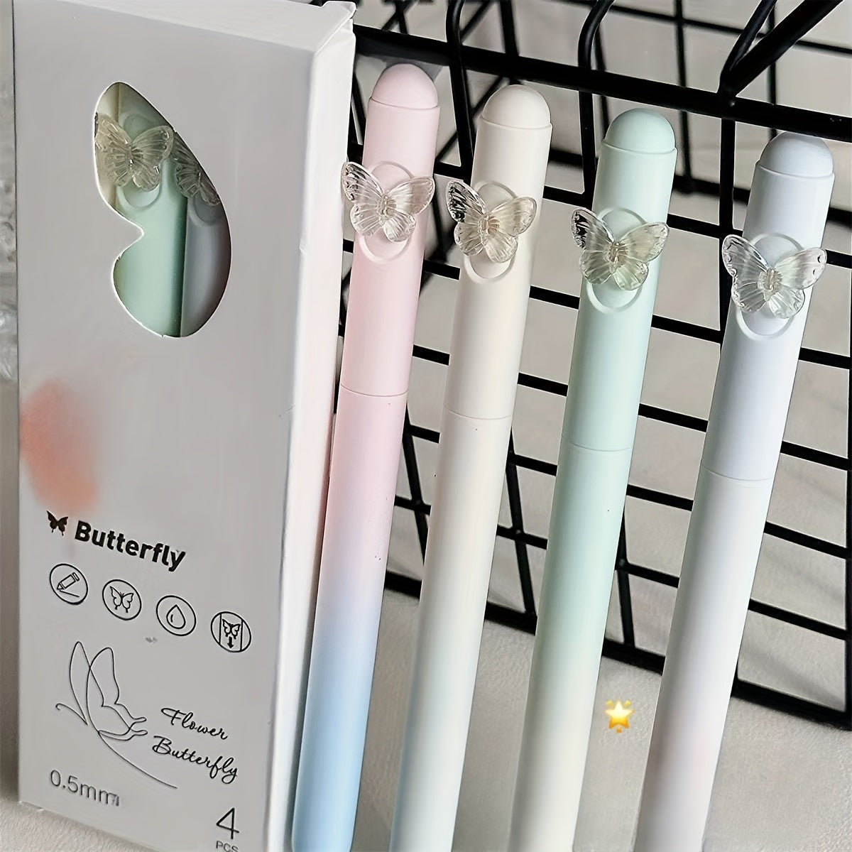 16 fun butterfly creative rubber ball pens, ultra-fine 0.5mm pen tip, lightweight plastic material, fast drying ink suitable for writing and signing