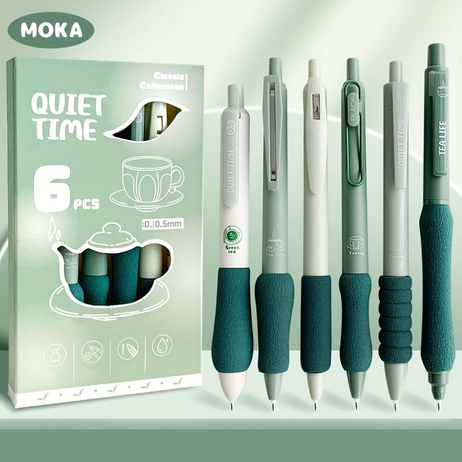 Relax Ballpoint Pens 6-Pack Dopamine Soft Grip Click Pens | 0.5mm Black Ballpoint Pens for School Students Exam, New Year Gift