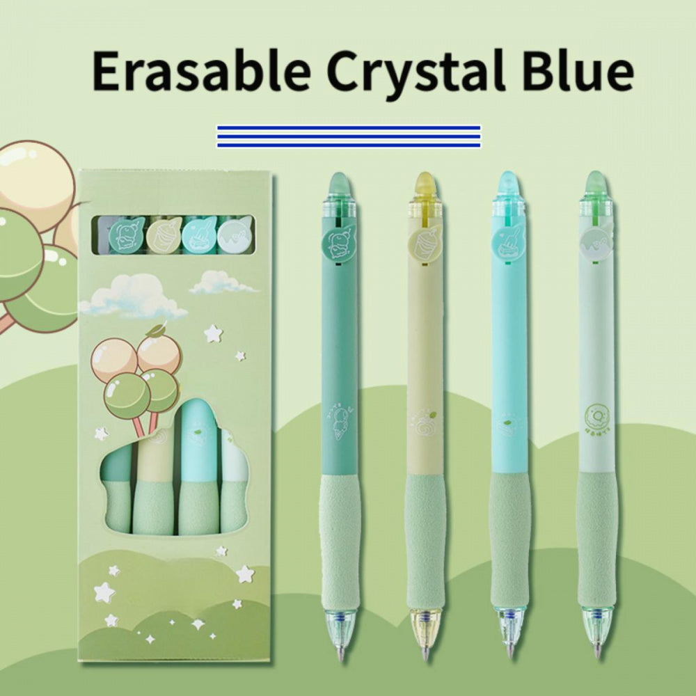 2 Styles, 8 Erasable Pens per Style | Cartoon Minimalist Pattern Theme, Erasable Black Crystal Blue, Smooth Non-Stop Ink, Quick Drying, High Capacity Gel Pen for Study and Office Writing