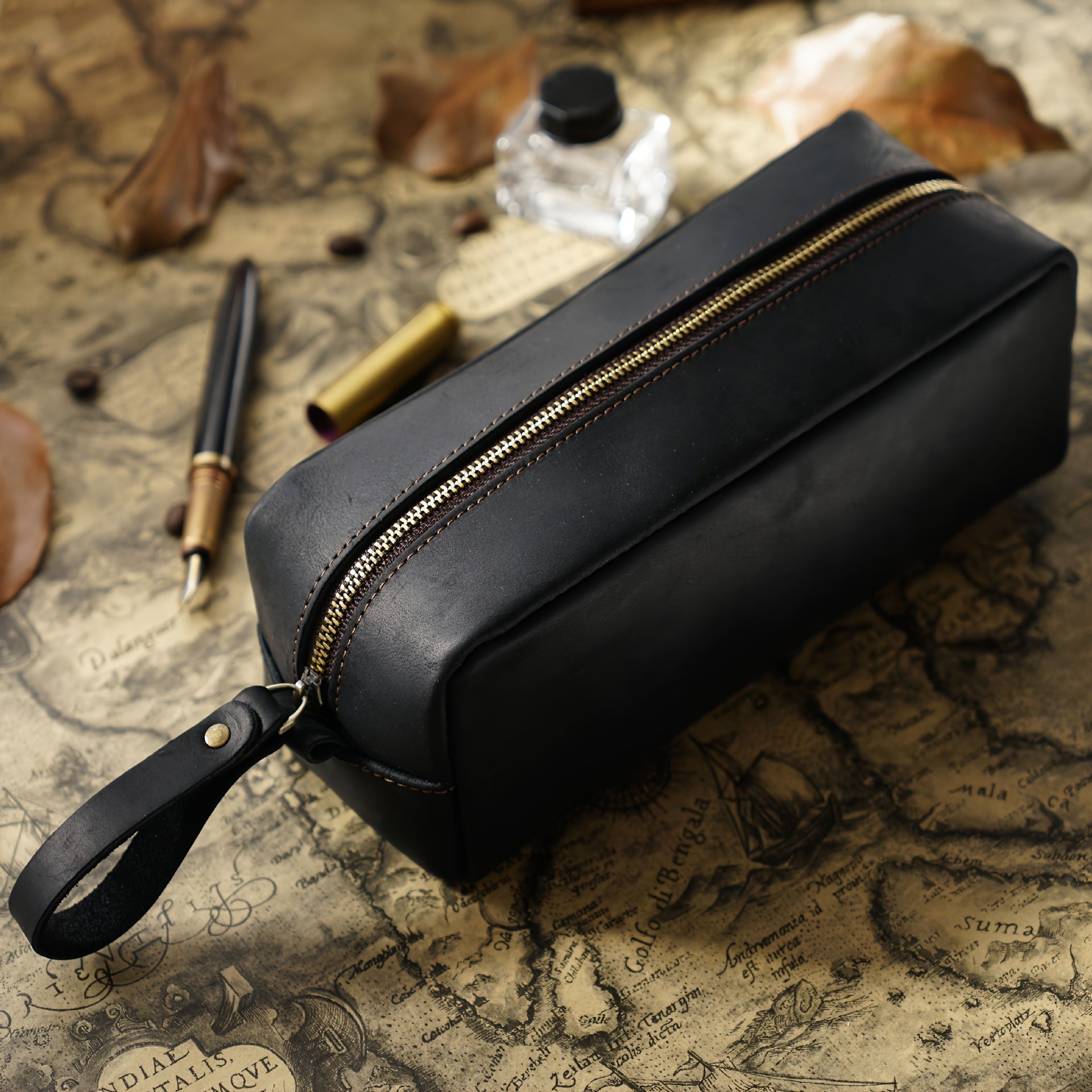 Men'S Genuine Leather Handmade Vintage Crazy Horse Leather, Full Grain, Top Layer Cowhide Pencil Case & Storage Bag, Multifunctional Daily Carry Accessory, Top Layer Cowhide Inner Bag for Lipstick Storage, Multifunctional Toiletry And Makeup Bag
