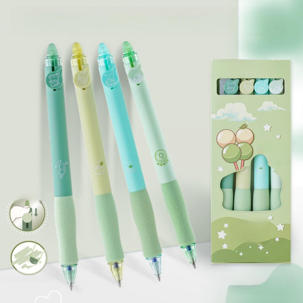 2 Styles, 8 Erasable Pens per Style | Cartoon Minimalist Pattern Theme, Erasable Black Crystal Blue, Smooth Non-Stop Ink, Quick Drying, High Capacity Gel Pen for Study and Office Writing