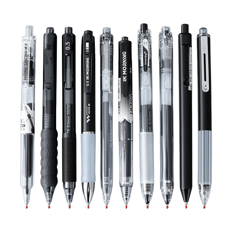 Porous-Point Pens 10 Pack Retractable Gel Pens - Non-Slip Silicone Grip & 0.5mm Quick-Dry Ink, for High-Frequency Writing, Exams & Office Tasks, Practical & Long-Lasting Set