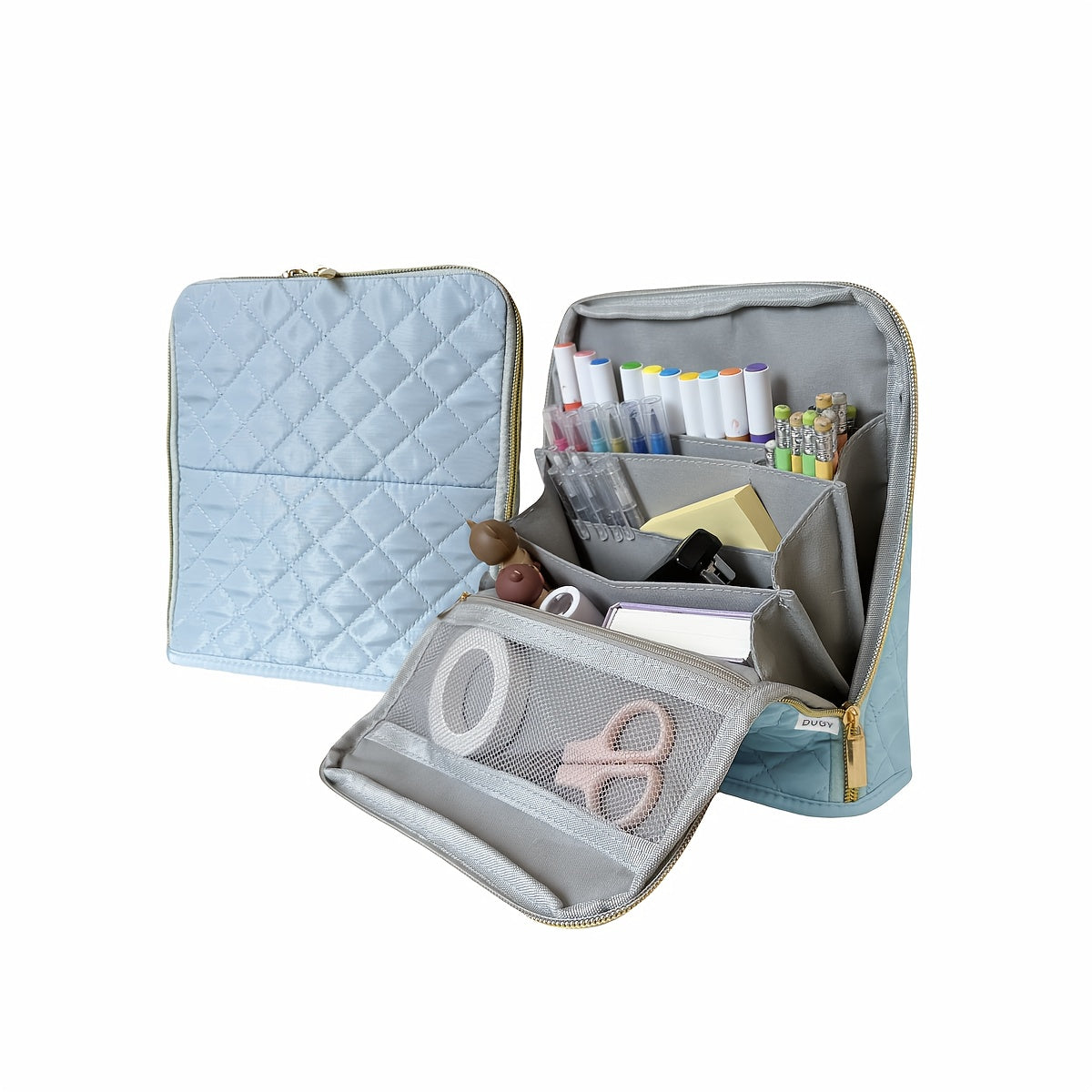 Multi Functional Bag 9 Pockets Double Zipper Multi Functional Storage Bag | Standing Makeup Bag, Pencil Case, Stationery Bag, Convenient Storage