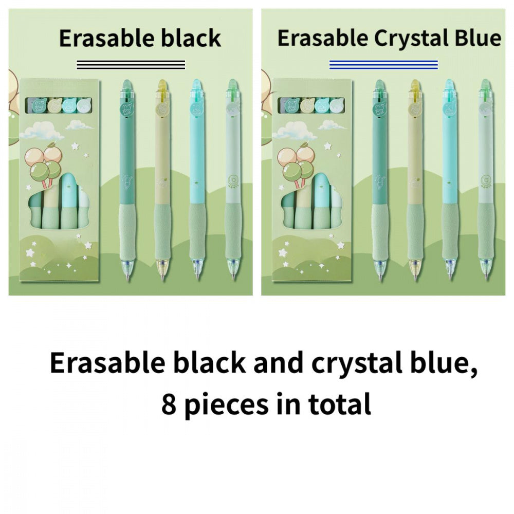 2 Styles, 8 Erasable Pens per Style | Cartoon Minimalist Pattern Theme, Erasable Black Crystal Blue, Smooth Non-Stop Ink, Quick Drying, High Capacity Gel Pen for Study and Office Writing