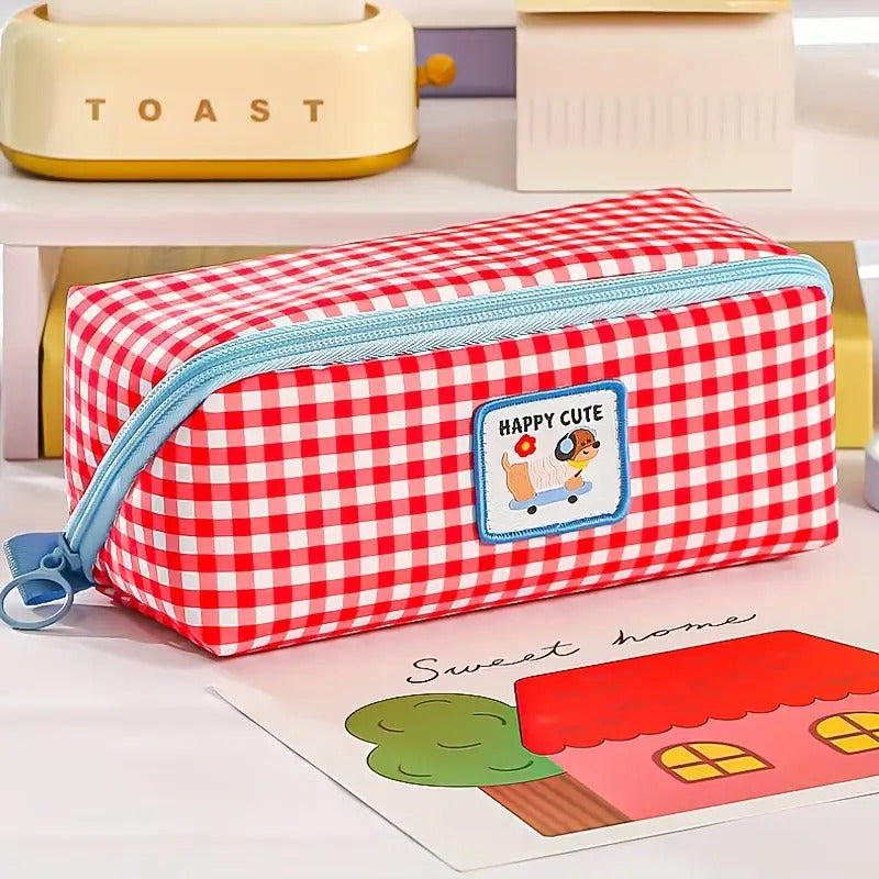 New Prism Grid Pencil, Large Capacity Stationery Box, Portable Pen Bag, Travel Toiletry Organizer, Pencil Holder, Marker, Fountain Pen, Makeup Bag, Desk Storage Pouch, Washable