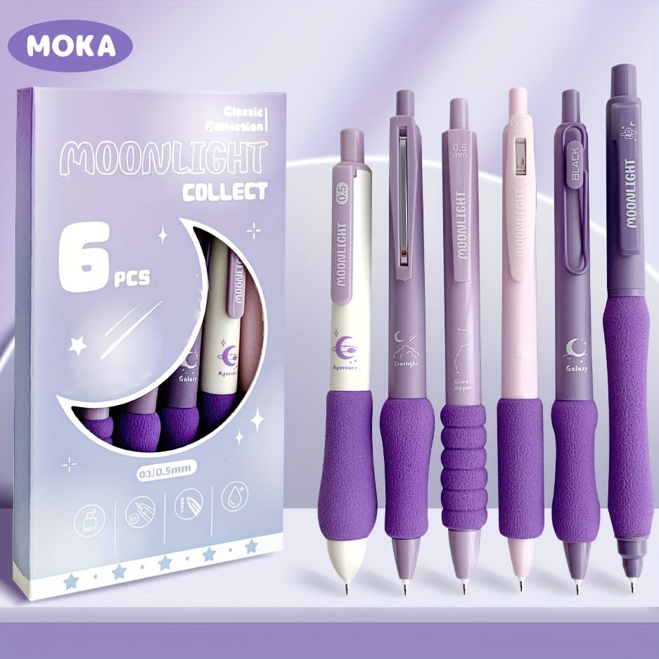 Relax Ballpoint Pens 6-Pack Dopamine Soft Grip Click Pens | 0.5mm Black Ballpoint Pens for School Students Exam, New Year Gift