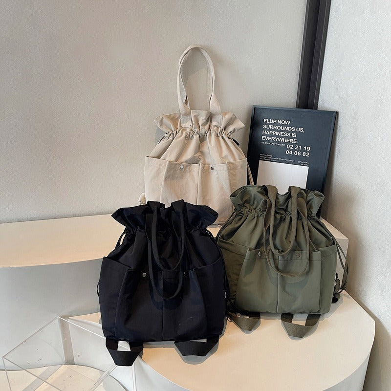 Trendy Spring And Summer Drawstring Tote Bag, Stylish Pleated Minimalist Backpack, Large Capacity Lightweight Shoulder Bag for Students