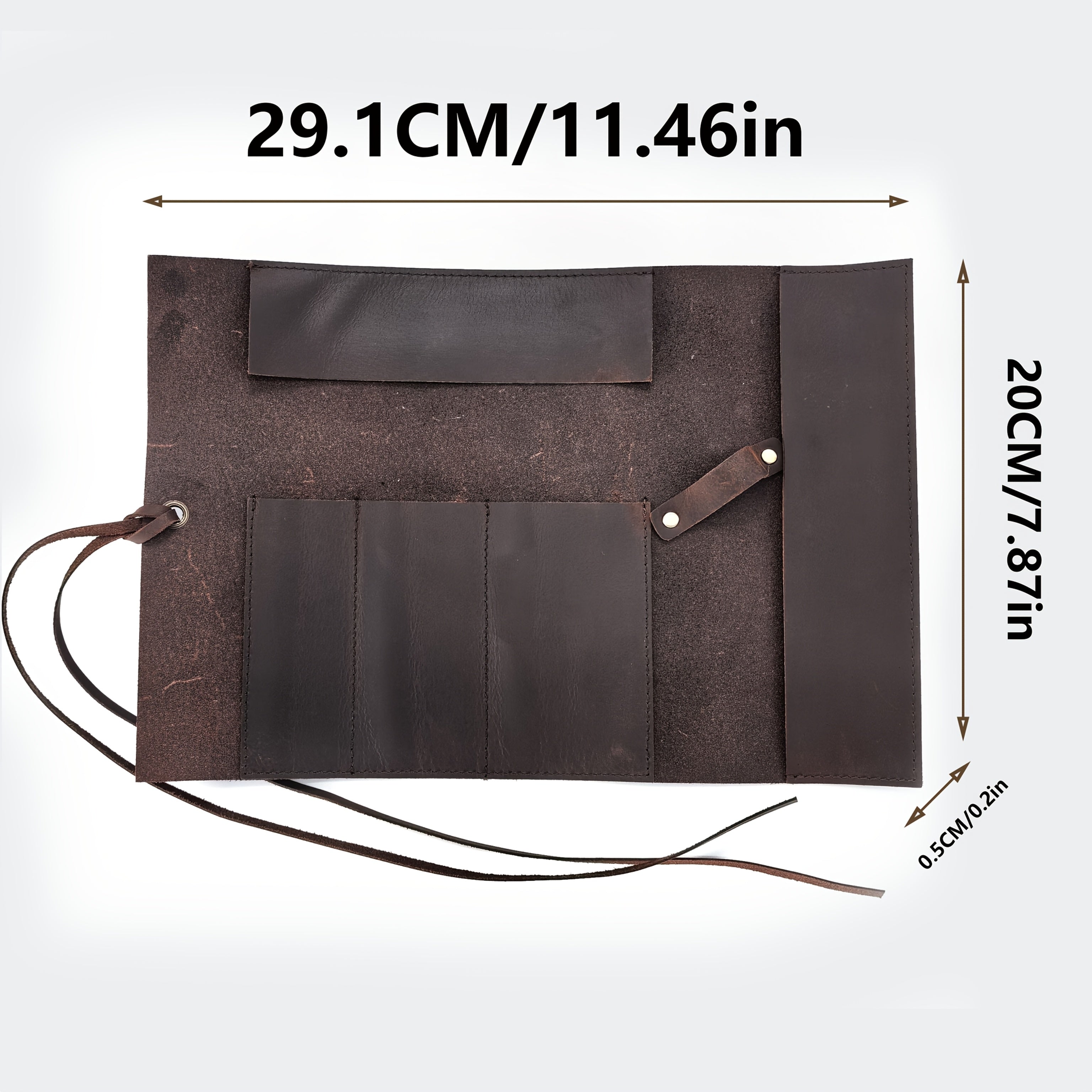 Genuine Leather Pencil Case | Vintage Handmade Top Layer Cowhide Pencil Roll, Minimalist Multifunctional Leather Pencil Organizer