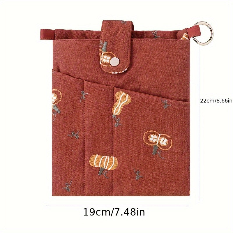 1 Portable 2-in-1 Reading Pencil Case with Embroidered Pumpkin, Dual Pockets for A5 Notebooks, Multifunctional Notebook Storage Bag, Durable Meeting Notebook Bag, Book Cover, Slim Storage Bag, Christmas Gift, Thanksgiving Gift, Birthday Gift