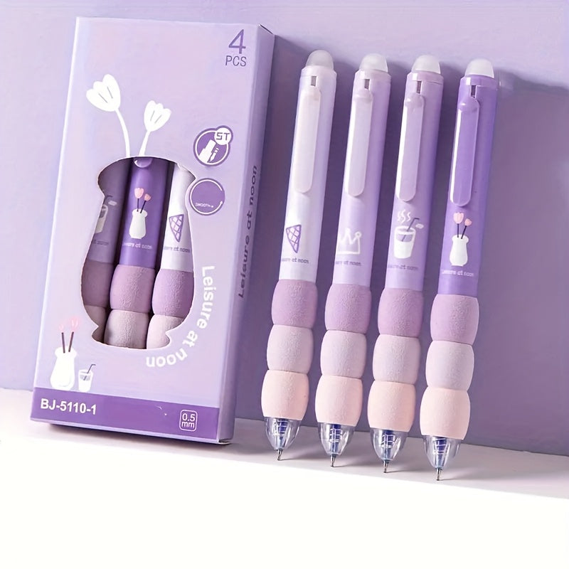 12 Cute Cartoon Erasable Gel Pens with Soft Grip, Expandable 0, 5mm Tip, Black Ink - Adorable Animal & Food Designs, Perfect for School Supplies, Gifts, and Writing Tools, Cute Pens, Diary Writing, Playful Design, Smooth Writing