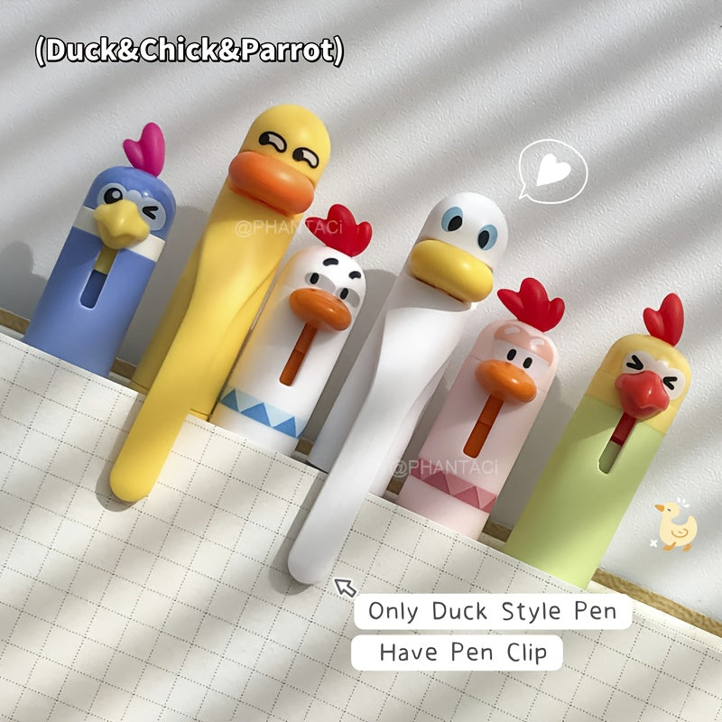 12pcs Set of Animal-Themed Gel Pens Featuring Creative Designs of Chicks, Parrots, And Ducks, 0.5Mm Black Ink Writing Pens, Bird-Shaped Stationery Gifts for Office Use