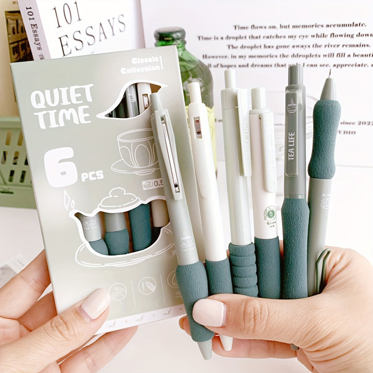 Relax Ballpoint Pens 6-Pack Dopamine Soft Grip Click Pens | 0.5mm Black Ballpoint Pens for School Students Exam, New Year Gift