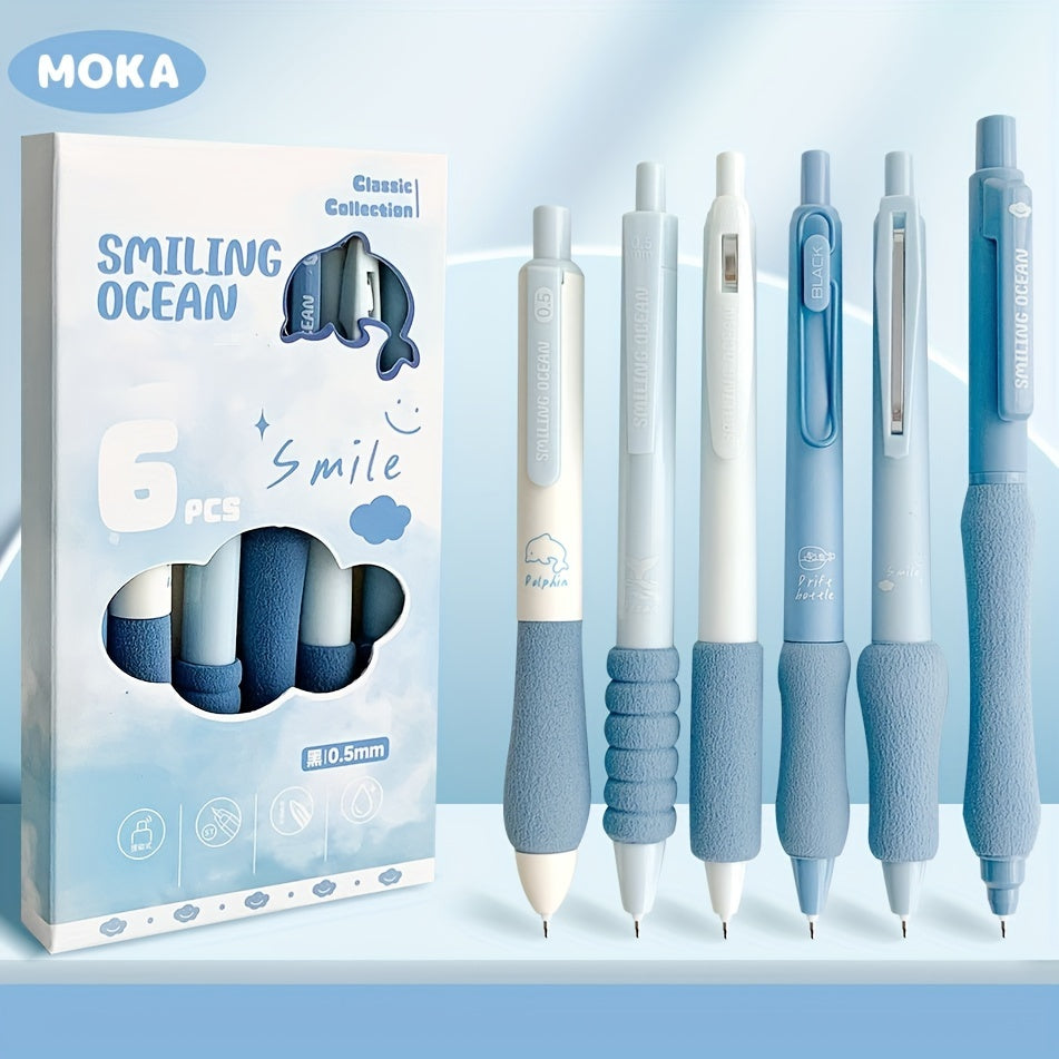 Relax Ballpoint Pens 6-Pack Dopamine Soft Grip Click Pens | 0.5mm Black Ballpoint Pens for School Students Exam, New Year Gift