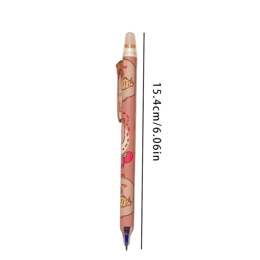 2-pack of Cute Capybara-themed Erasable Plastic Pens- 0.5mm Fine Tip, Quick-drying Ink, Lightweight Retractable Ballpoint Pen with Built-in Eraser, Yellow and Brown Design, Suitable Office and School
