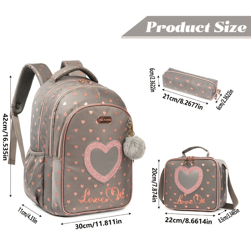 16.5-Inch Women'S Backpack - Laptop Bag with Zipper Closure, Roomy Interior, Stylish Gray And Pink Heart Pattern, Sturdy Material, Ideal for College, Travel, And Work - Everyday Carry Bag for Women, Travel Backpack, College Necessities