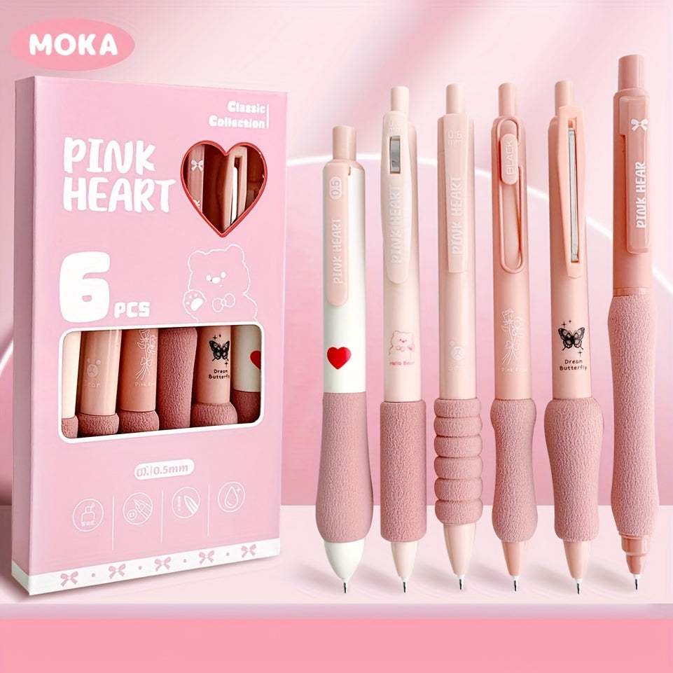 Relax Ballpoint Pens 6-Pack Dopamine Soft Grip Click Pens | 0.5mm Black Ballpoint Pens for School Students Exam, New Year Gift