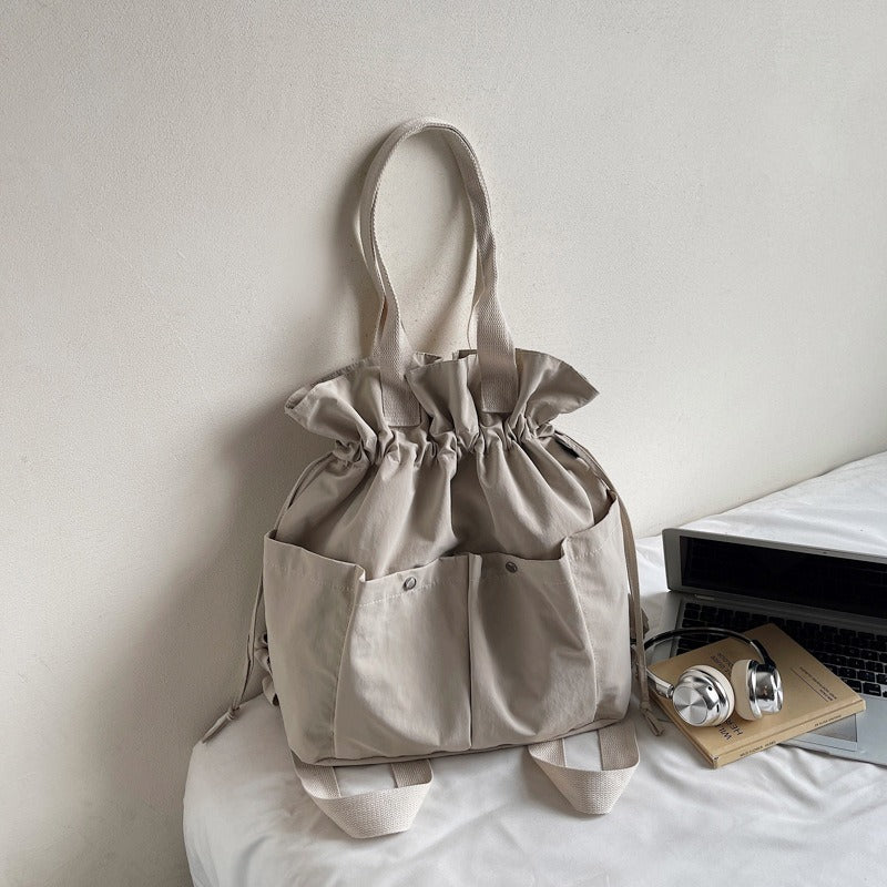 Trendy Spring And Summer Drawstring Tote Bag, Stylish Pleated Minimalist Backpack, Large Capacity Lightweight Shoulder Bag for Students