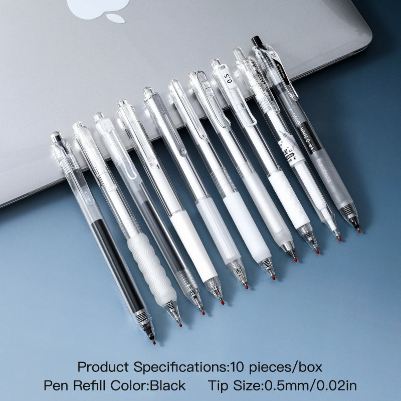 Porous-Point Pens 10 Pack Retractable Gel Pens - Non-Slip Silicone Grip & 0.5mm Quick-Dry Ink, for High-Frequency Writing, Exams & Office Tasks, Practical & Long-Lasting Set
