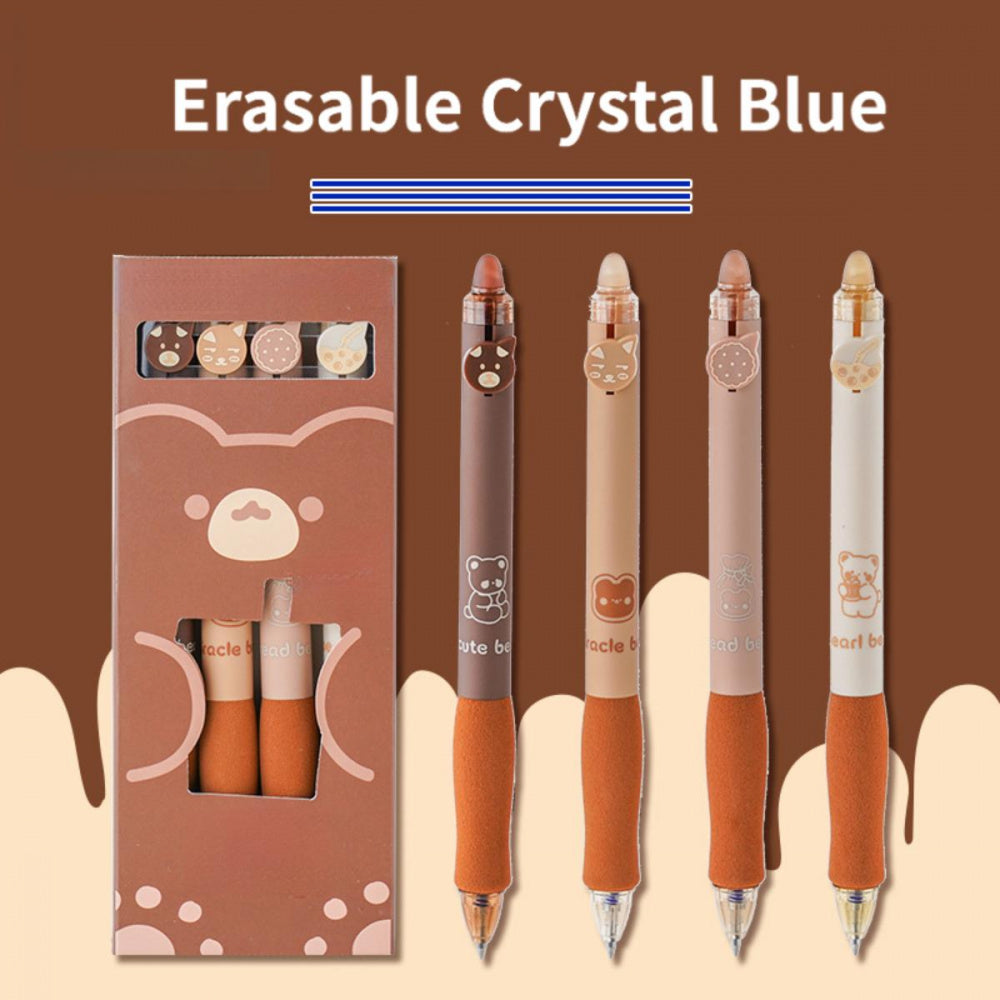 2 Styles, 8 Erasable Pens per Style | Cartoon Minimalist Pattern Theme, Erasable Black Crystal Blue, Smooth Non-Stop Ink, Quick Drying, High Capacity Gel Pen for Study and Office Writing