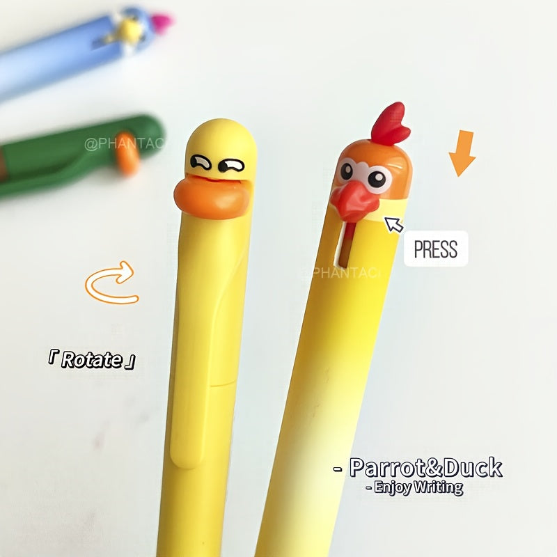12pcs Set of Animal-Themed Gel Pens Featuring Creative Designs of Chicks, Parrots, And Ducks, 0.5Mm Black Ink Writing Pens, Bird-Shaped Stationery Gifts for Office Use