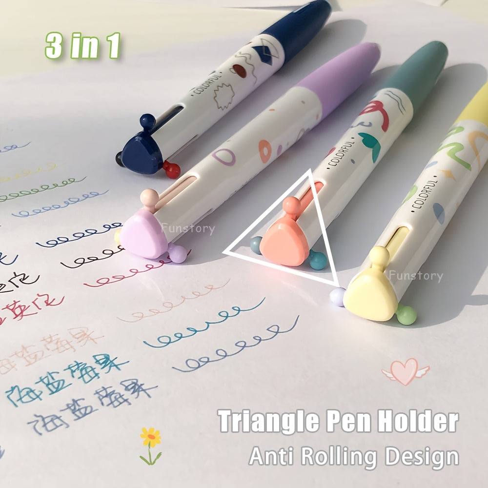 Multicolor Gel Pen 0.5Mm, Minimalist 3-Color Marker, Planner Pen, Triangular Drawing Pen, Study And Office Supplies
