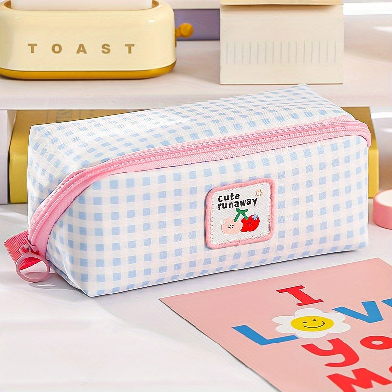 New Prism Grid Pencil, Large Capacity Stationery Box, Portable Pen Bag, Travel Toiletry Organizer, Pencil Holder, Marker, Fountain Pen, Makeup Bag, Desk Storage Pouch, Washable