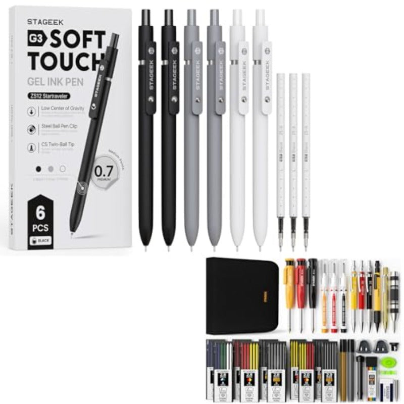 6Pcs Black Gel Pens + 34 Pcs Carpenter Pencil