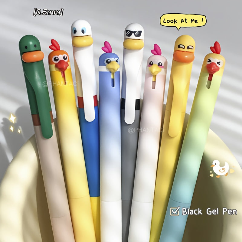 12pcs Set of Animal-Themed Gel Pens Featuring Creative Designs of Chicks, Parrots, And Ducks, 0.5Mm Black Ink Writing Pens, Bird-Shaped Stationery Gifts for Office Use
