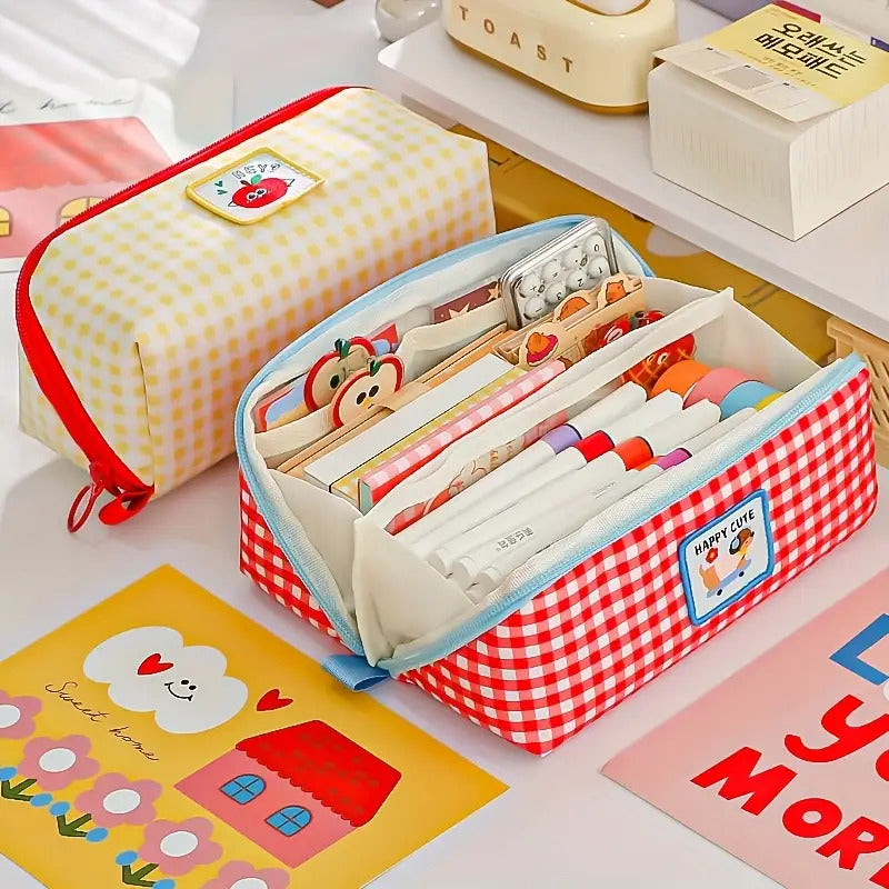 New Prism Grid Pencil, Large Capacity Stationery Box, Portable Pen Bag, Travel Toiletry Organizer, Pencil Holder, Marker, Fountain Pen, Makeup Bag, Desk Storage Pouch, Washable